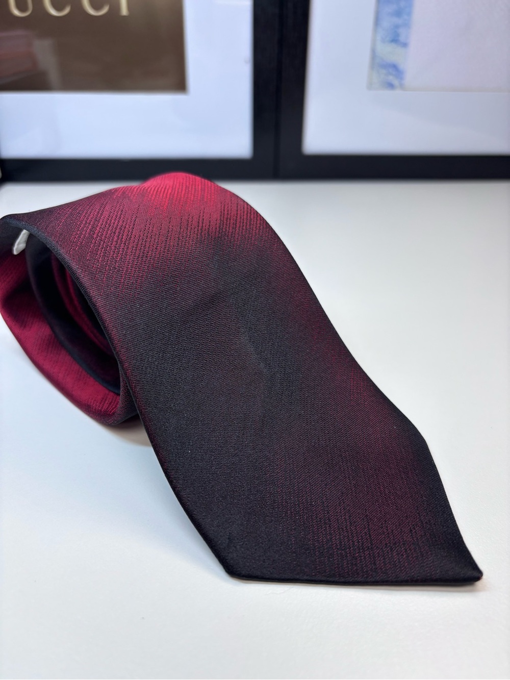 Oleg Cassini Black and Burgundy Ombre Silk Tie Luxury Designer Made in USA
